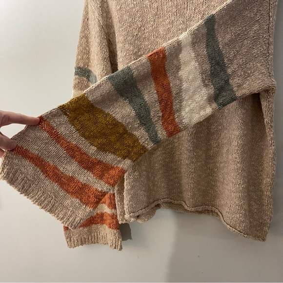 SOLD**O’Neill Tan Knit Sweater Stripe Bell Sleeves Size Large - Picture 4 of 4
